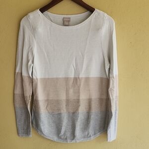 Chico's Women's Long Sleeve Colorblock Top - Cream, Tan, Gray